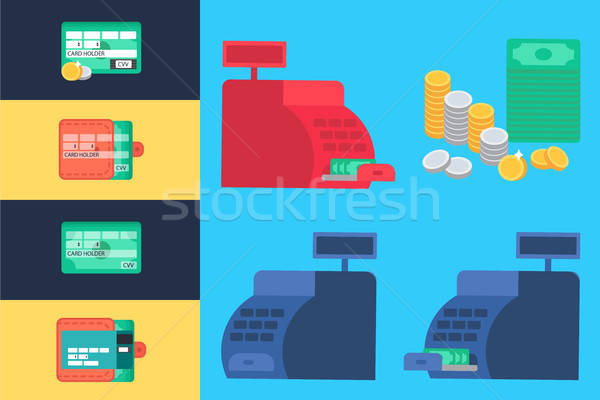 Caja registradora dinero monedas comercio tienda símbolo Foto stock © barsrsind