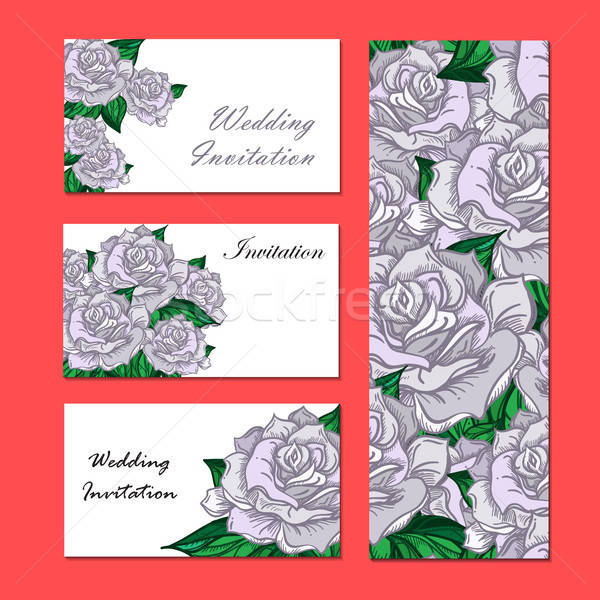 手工繪製 婚禮 玫瑰 邀請 花 模板 商業照片 © barsrsind