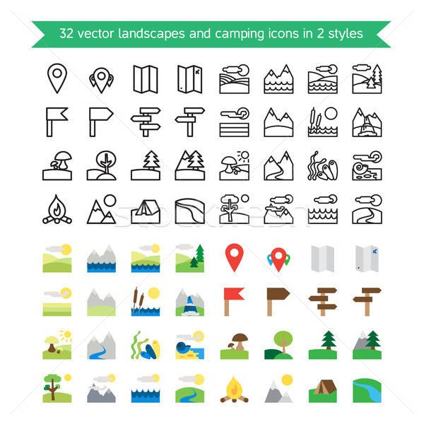 Landscapes and camping icons Stock photo © barsrsind