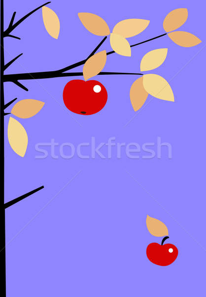 Wektora rysunek jabłko oddziału wiosną lasu Zdjęcia stock © basel101658