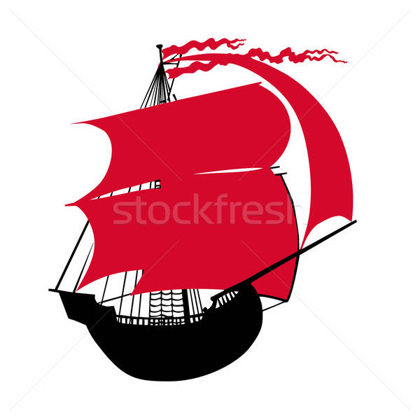Wektora rysunek ilustracja czerwony żagiel ocean Zdjęcia stock © basel101658