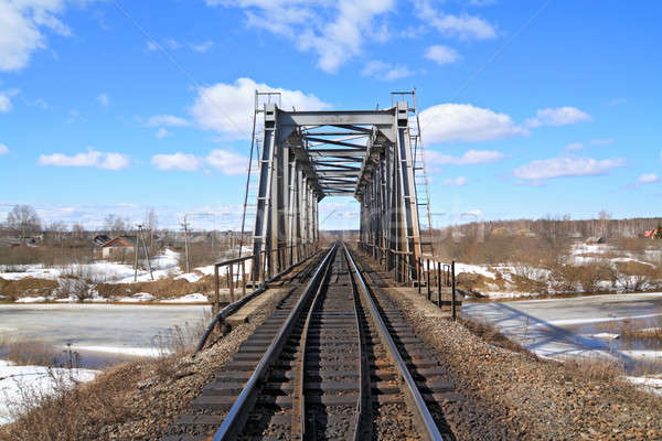 Eisenbahn Brücke Himmel Wasser Frühling Zug Stock foto © basel101658