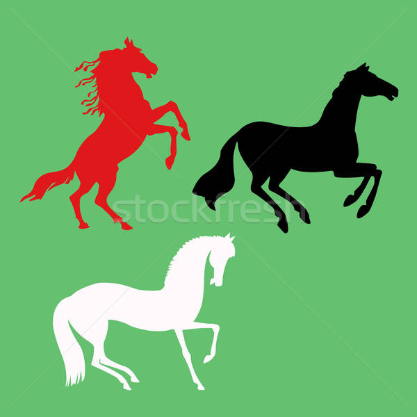 Vecteur dessin silhouette chevaux vert nature Photo stock © basel101658