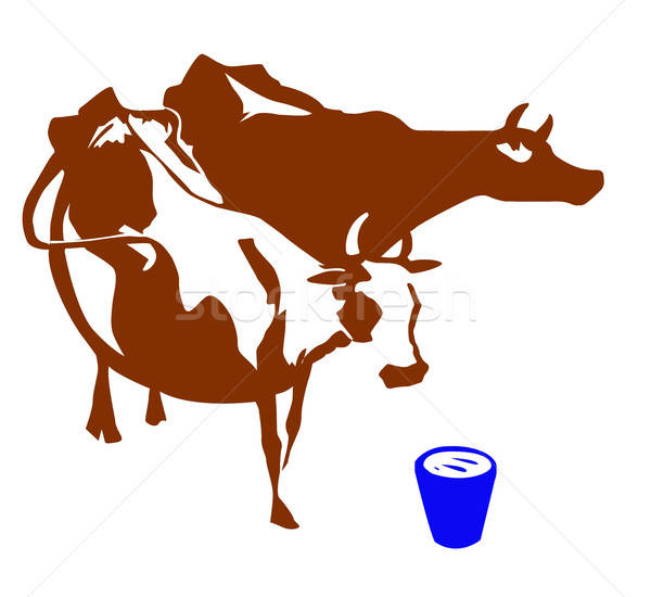 Vecteur dessin silhouette deux vaches blanche [[stock_photo]] © basel101658