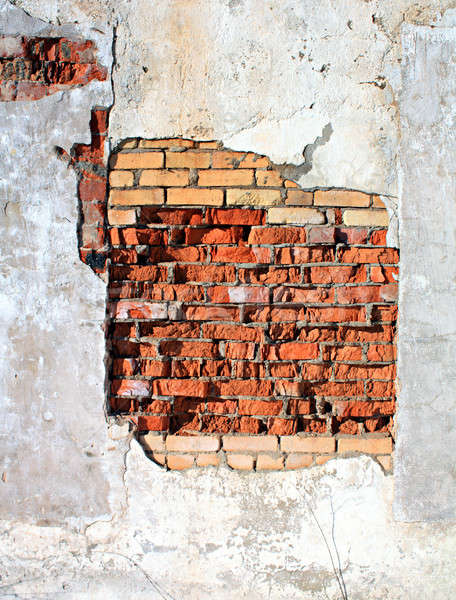Altern Backsteinmauer Bau Wand malen schwarz Stock foto © basel101658