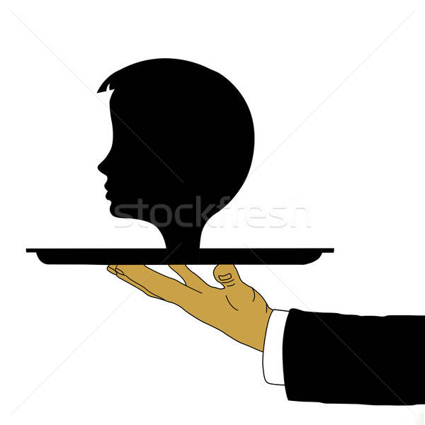 vector hand of the waiter with head on tray Stock photo © basel101658