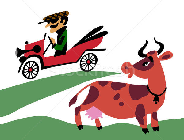 Vettore disegno auto campo porta mucca Foto d'archivio © basel101658