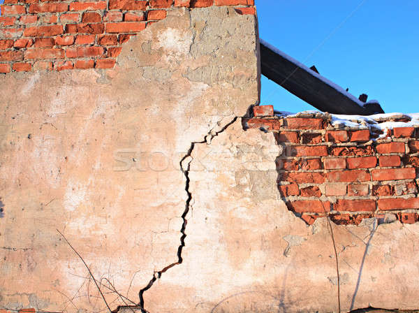 Zniszczony cegły budowy domu budynku ściany Zdjęcia stock © basel101658