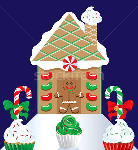 Weihnachten Lebkuchen Haus Mann Herz Rahmen Stock foto © BasheeraDesigns