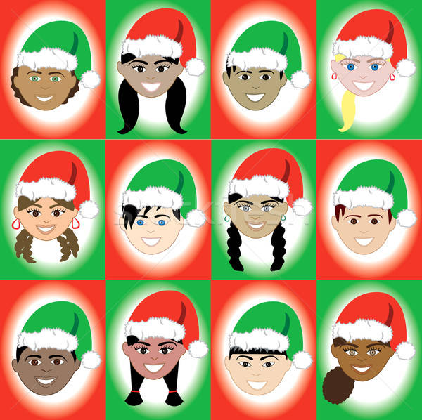 Weihnachten hat kid Gesichter 12 Kinder Stock foto © BasheeraDesigns