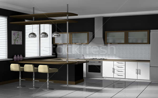 Moderna interior de la cocina 3D prestados imagen casa Foto stock © bayberry