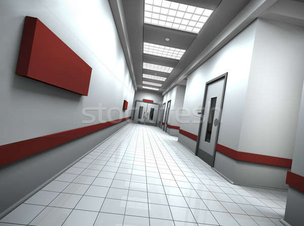 [[stock_photo]]: Couloir · vide · signe · mur · 3D · rendu