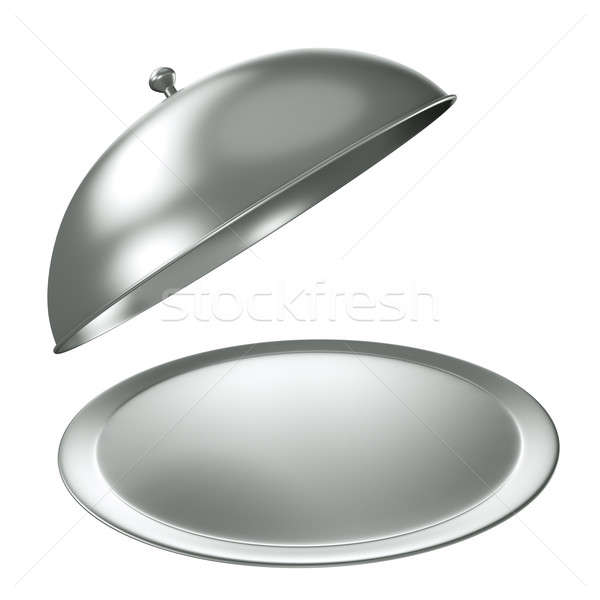 Ezüst vendéglátás tálca kupola 3d render tányér Stock fotó © bayberry