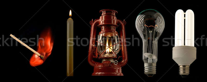 Evolución iluminación luz fuego trabajo lámpara Foto stock © bazilfoto