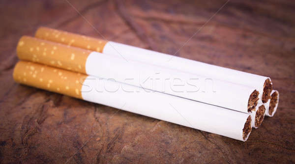 Stock photo: Filter cigarette on dry tobacco