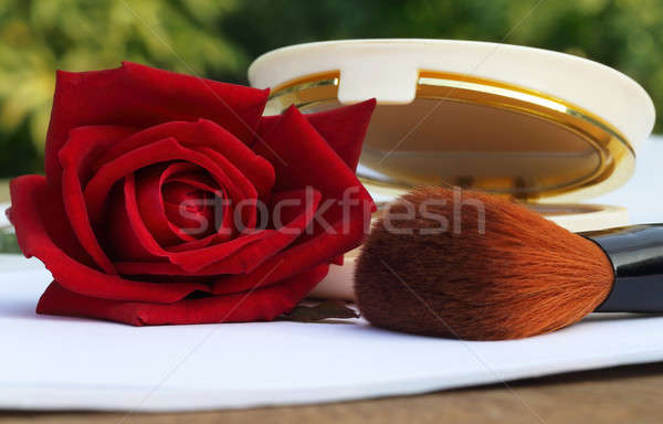 Make-up Pinsel rote Rose kosmetischen Feld Blume Natur Stock foto © bdspn