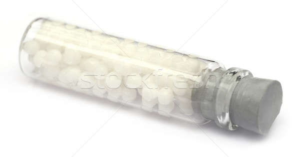 Homeopatik şişe beyaz doğa sağlık sarı Stok fotoğraf © bdspn