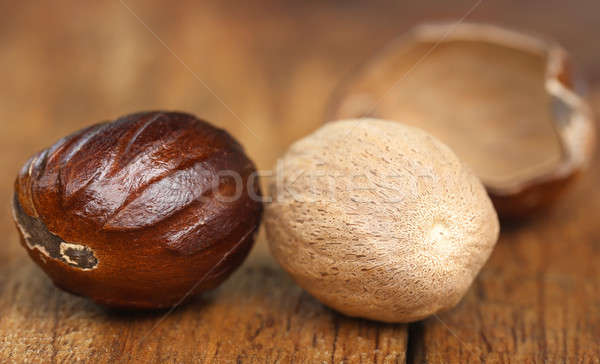 Nootmuskaat Spice houten oppervlak voedsel moer Stockfoto © bdspn