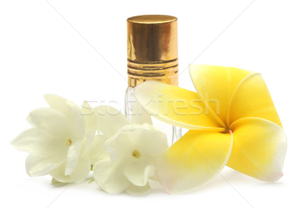 Jasmine flower and frangipani with perfume bottle Stock photo © bdspn