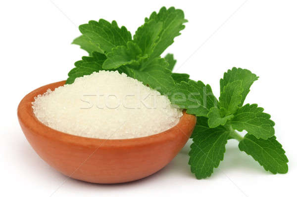 Stevia with sugar on a brown bowl Stock photo © bdspn