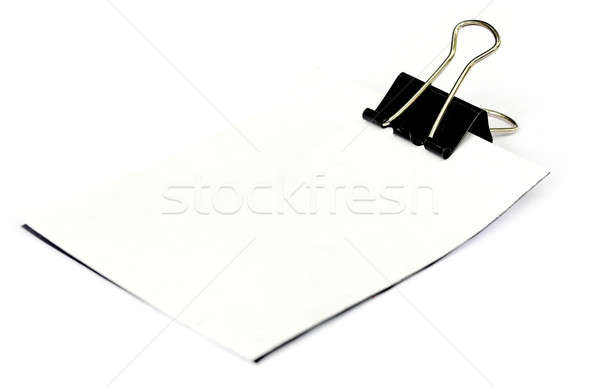 Foto stock: Clip · papel · blanco · fondo · metal · signo