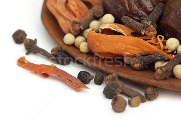 Indio especias cuchara de madera blanco alimentos naranja Foto stock © bdspn