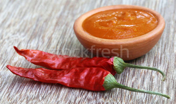 Red hot chilies with ground paste Stock photo © bdspn