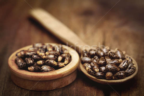 豆類 碗 木 表面 油 商業照片 © bdspn