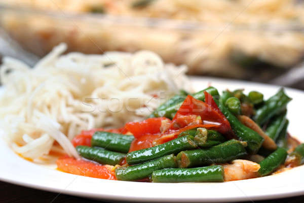 Noodles with curry of yard long bean Stock photo © bdspn
