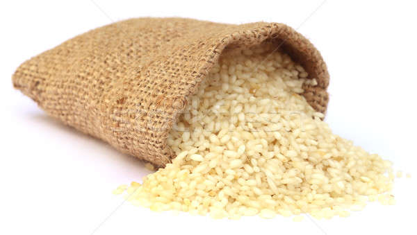 Proaspăt orez sac sac alb textură Imagine de stoc © bdspn