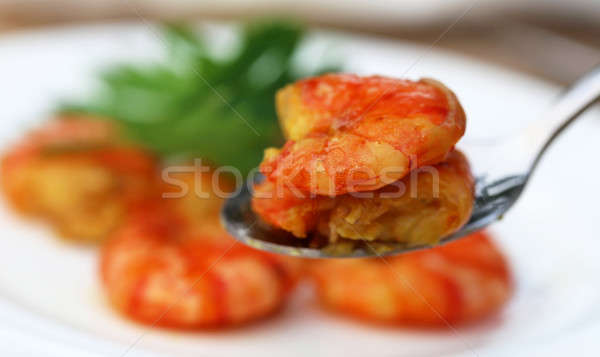 Gotowany krewetki łyżka żywności ryb Zdjęcia stock © bdspn