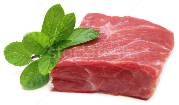 Raw beef with mint leaves Stock photo © bdspn