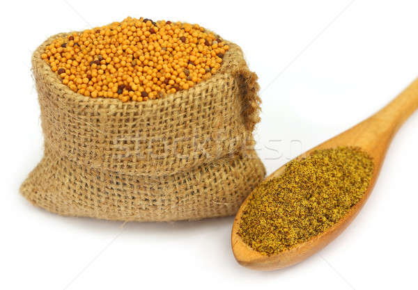 Mustar seminţe sac sac alimente Imagine de stoc © bdspn