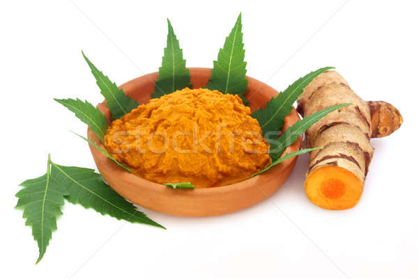Medicinal turmeric paste with neem leaves Stock photo © bdspn