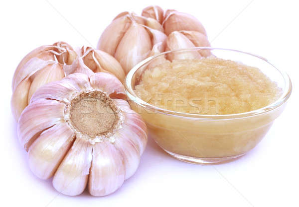 Knoblauch ganze Hintergrund Gruppe Anlage weiß Stock foto © bdspn