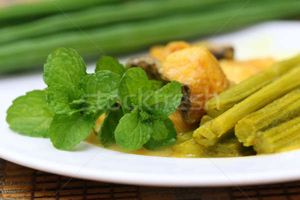 Gericht Fisch mint Platte Essen Hintergrund Stock foto © bdspn