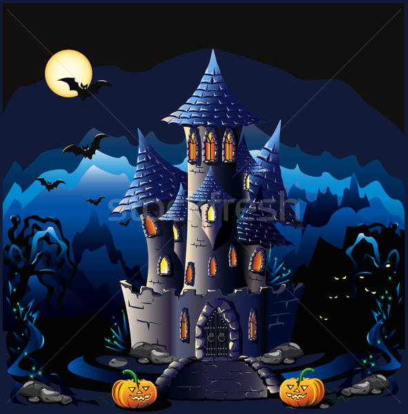 Halloween dunkel Burg Illustration Mond Stein Stock foto © bedlovskaya