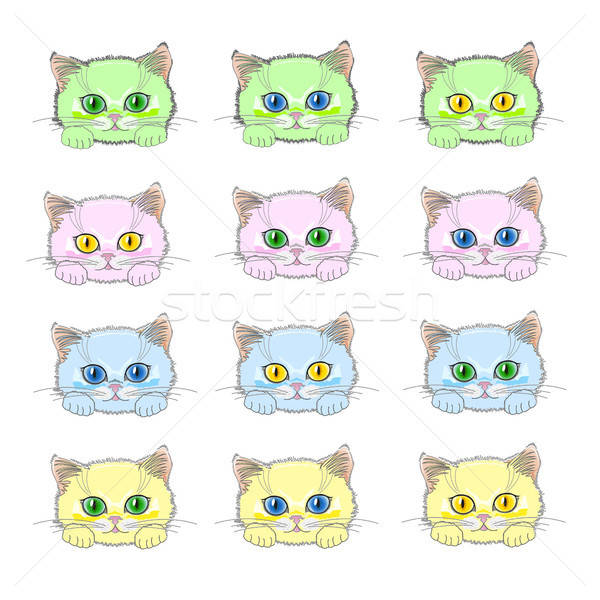 Set drăguţ kitty luminos ochi zâmbet Imagine de stoc © bedlovskaya