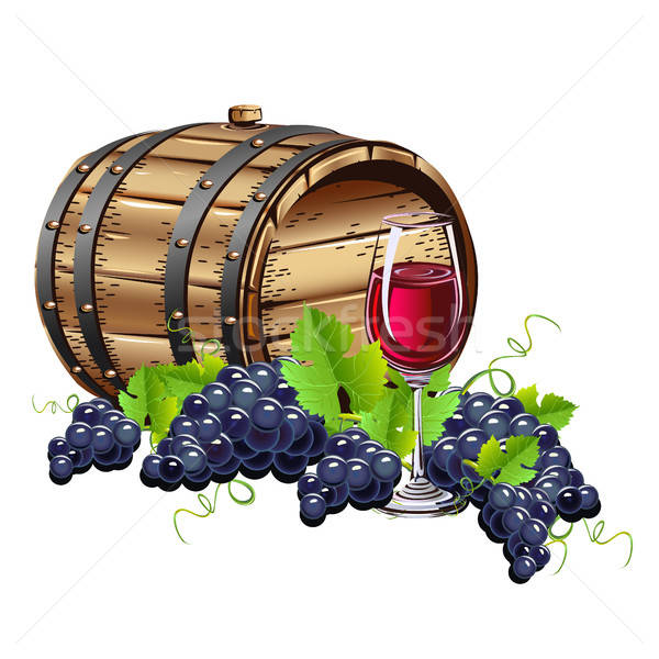 Wine barrel with glass and fresh grapes Stock photo © bedlovskaya