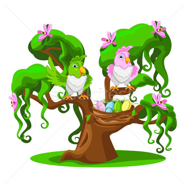 Karikatur Baum funny Papageien farbenreich Blatt Stock foto © bedlovskaya