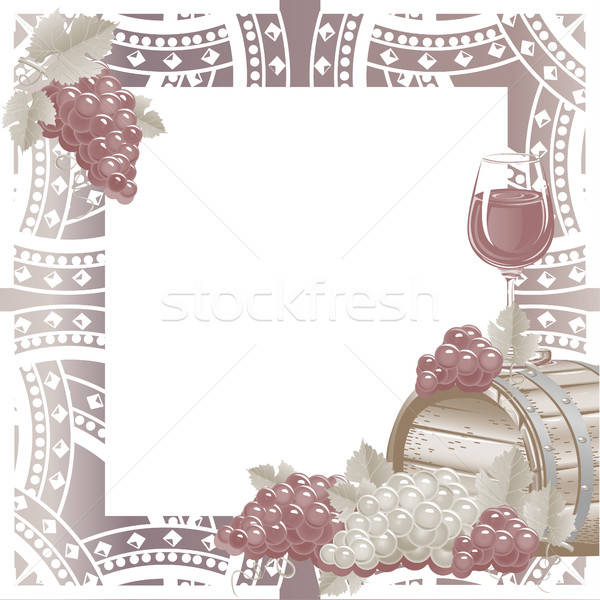 Stockfoto: Vintage · frame · wijn · druiven · glas · kunst