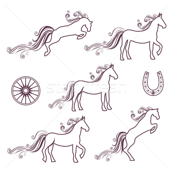 Collection of vector illustrations of horses Stock photo © bedlovskaya