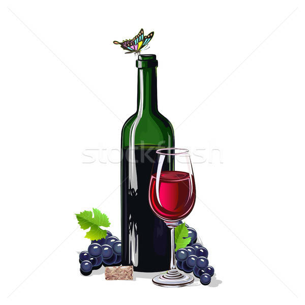 бутылку вино виноград фрукты искусства таблице Сток-фото © bedlovskaya