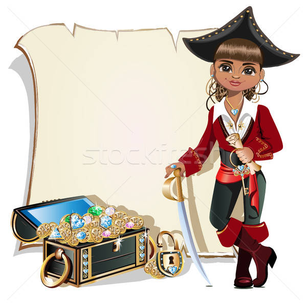 Treasure chest and pirate blank frame Stock photo © bedlovskaya