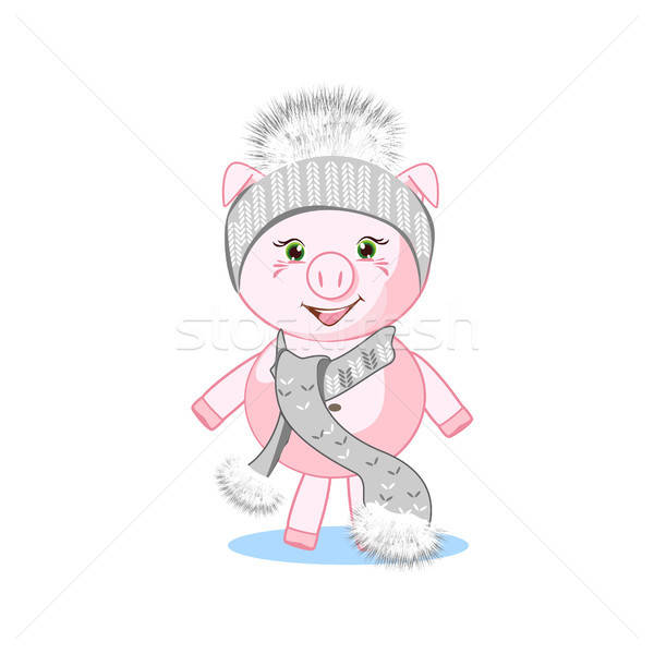 Stock photo: Sweet pig in a winter hat