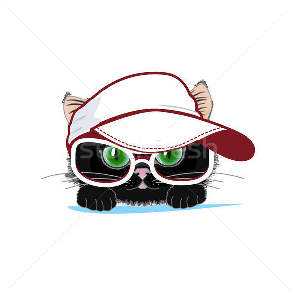 Cute кошки Cap очки стороны портрет Сток-фото © bedlovskaya