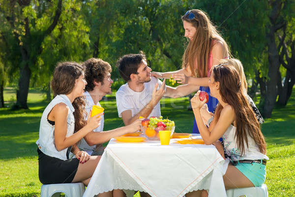 Young teenage students having an outdoor picnic Stock photo © belahoche