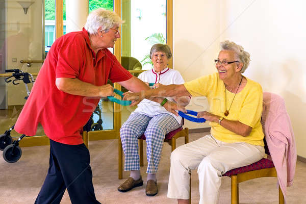 Stock foto: Senioren · arbeiten · Widerstand · Fitness · Ausbilder · rot