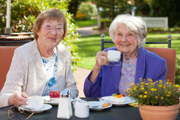 Senior Women Having Coffee at the Garden Table Stock photo © belahoche