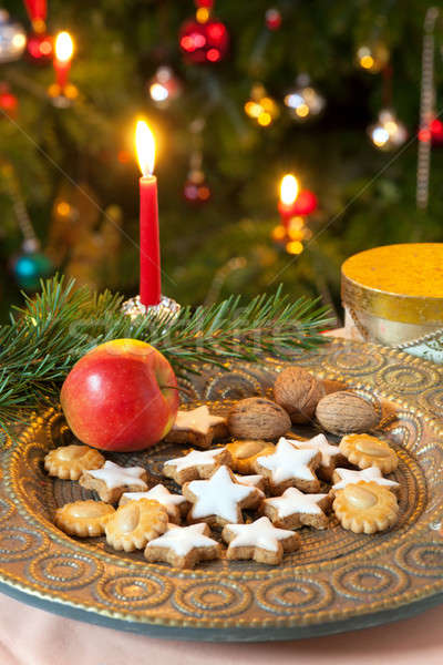 Natal decorações prato bolinhos maçã Foto stock © belahoche
